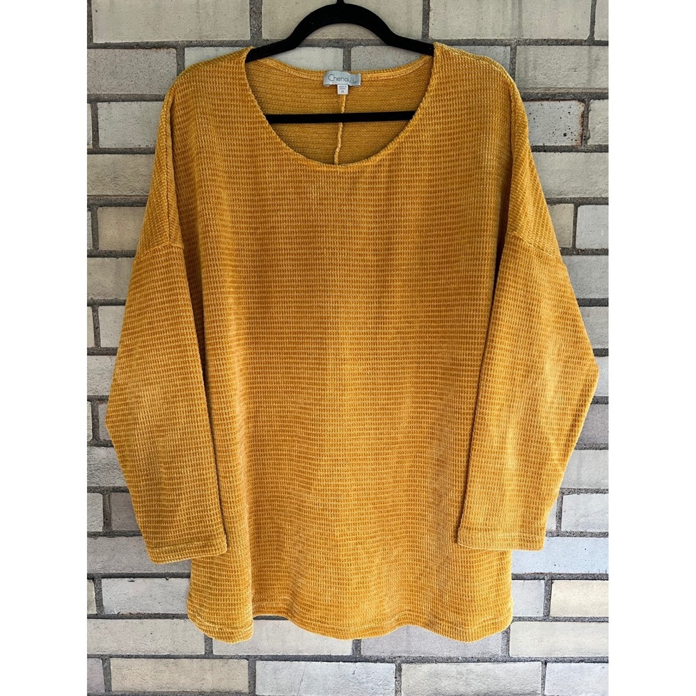 Chenault Mustard Yellow Chenille Textured Knit Tunic Sweater Womens Size 1X